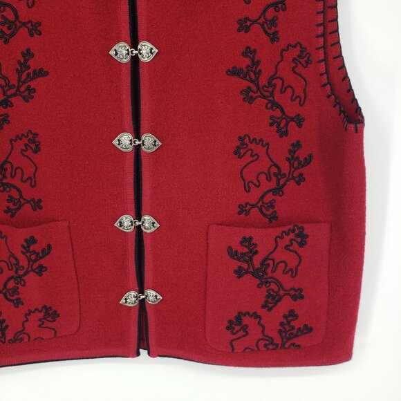 Woolrich Soutache Embroidered Boiled Wool Vest M Womens Reindeer Moose Red Black - Picture 5 of 6